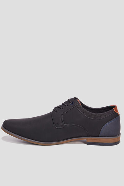 Derbies texturées à lacets bout amande noir homme