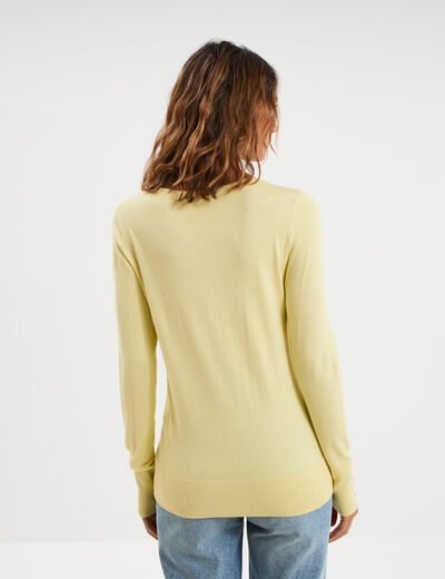 Pull col rond boutons aux poignets jaune clair femme