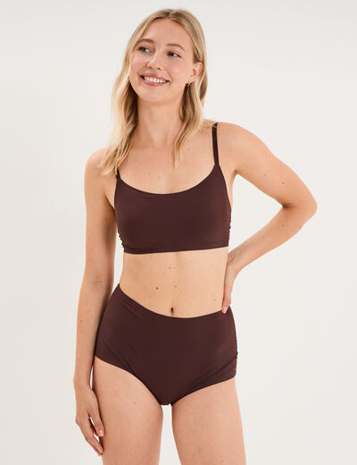 Culotte taille haute microfibre marron femme