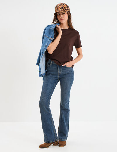 T-shirt col rond manches courtes coton marron foncé femme
