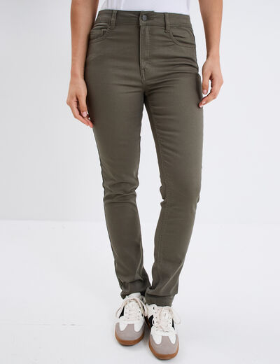 Pantalon slim en coton elasthanne vert kaki femme