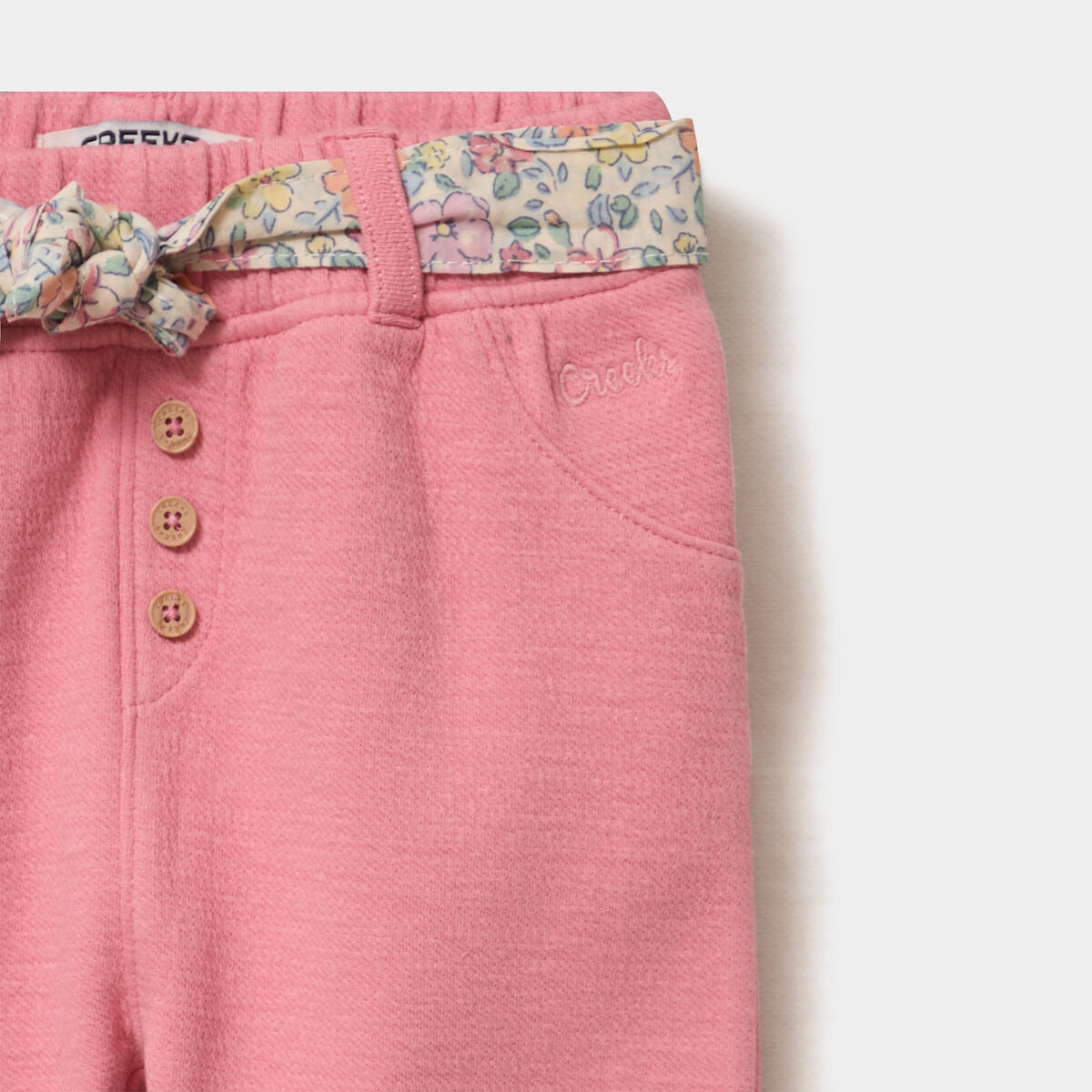 Pantalon cigarette en maille &agrave; ceinture rose b&eacute;b&eacute; fille