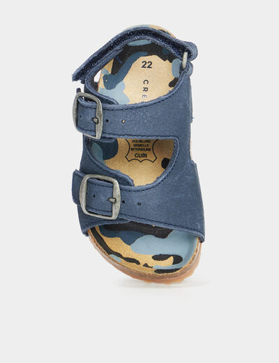 Sandales cuir boucles et scratchs Creeks bleu bébé fille