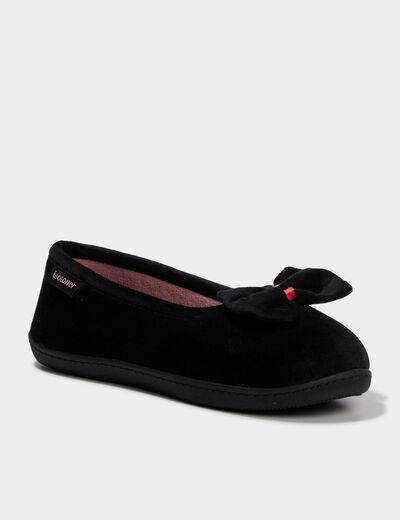 Chaussons ballerines effet velours ecru femme