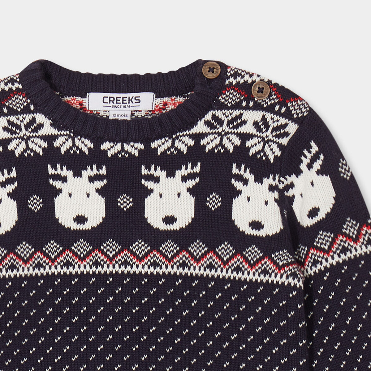 Pull Noël coton manches longues Creeks bleu marine bébé garçon