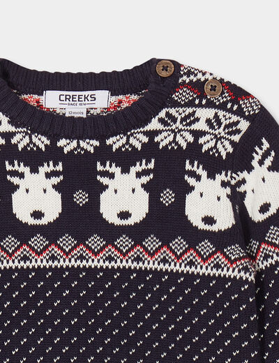Pull Noël coton manches longues Creeks bleu marine bébé garçon