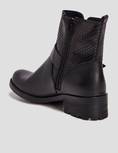 Bottines en cuir semelle crant&eacute;e noir femme