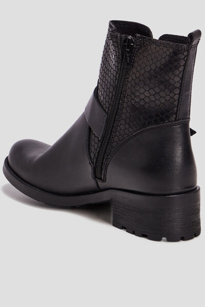 Bottines en cuir semelle crant&eacute;e noir femme