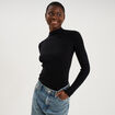 Pull ajust&eacute; c&ocirc;tel&eacute; col montant noir femme