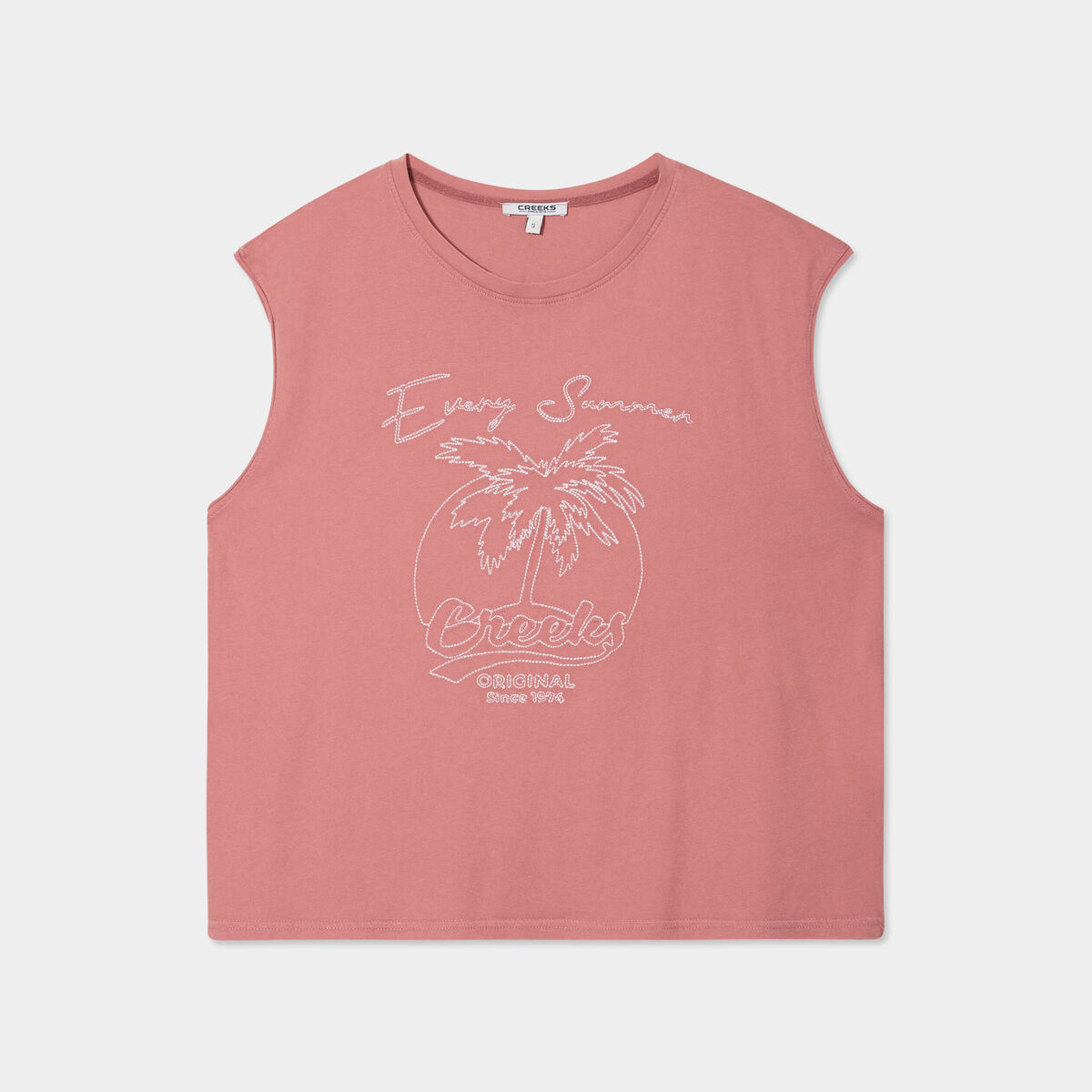 Débardeur brodé coton vieux rose femme