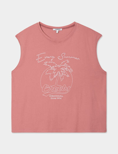 Débardeur brodé coton vieux rose femme