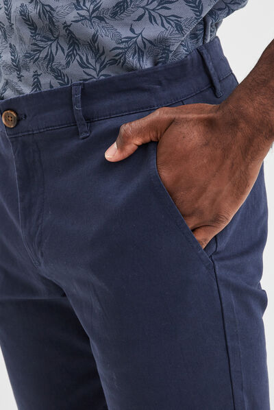 Pantalon chino slim coton bleu marine homme