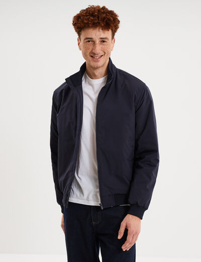 Blouson d&eacute;perlant col montant bleu fonc&eacute; homme