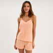 Haut de pyjama d&eacute;bardeur gaze de coton rose clair femme