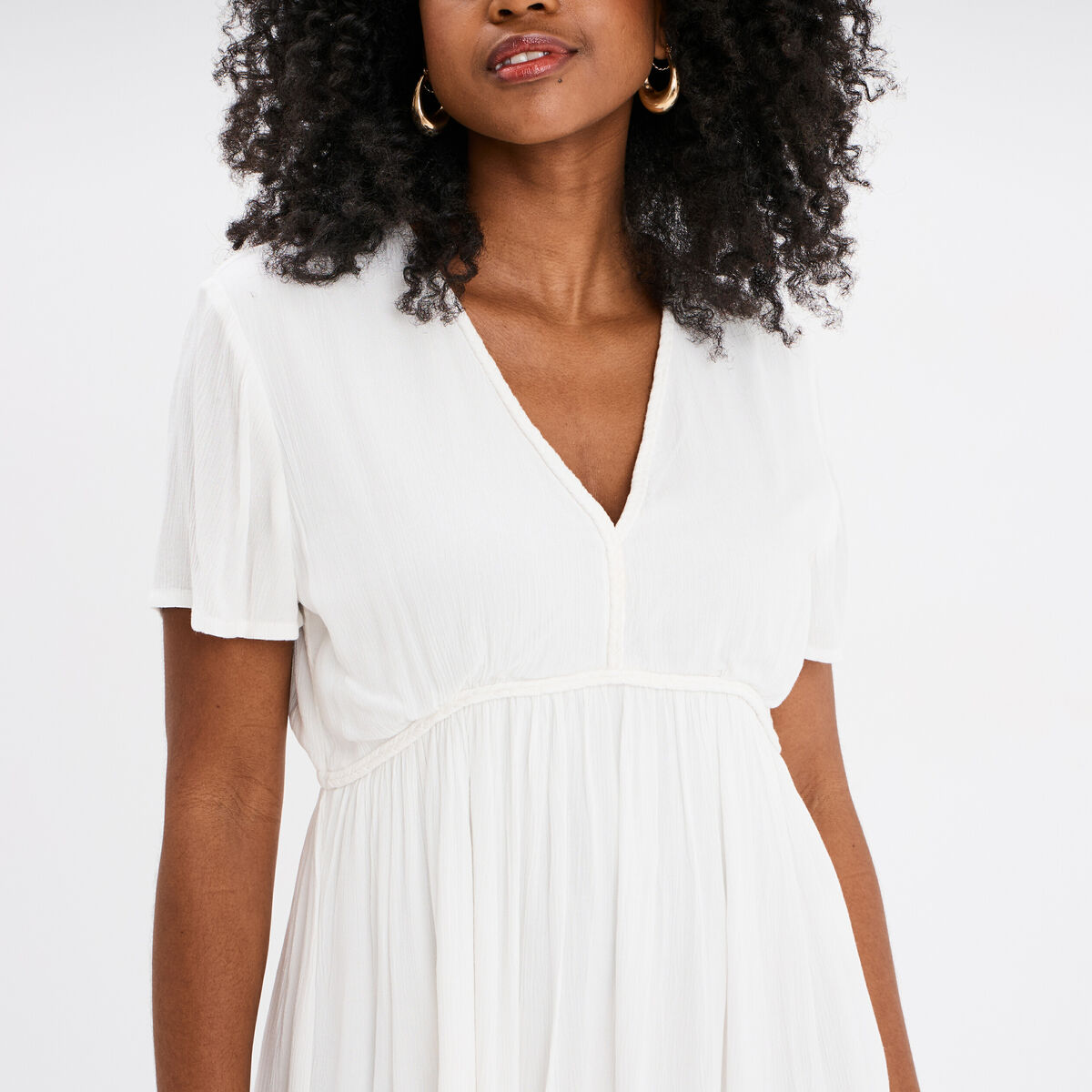Robe longue fluide manches courtes blanc femme