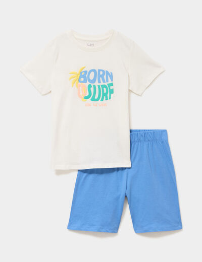 Ensemble pyjama short et t-shirt coton blanc gar&ccedil;on