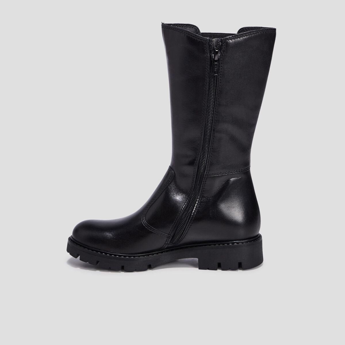 Bottes crant&eacute;es zipp&eacute;es en cuir noir fille