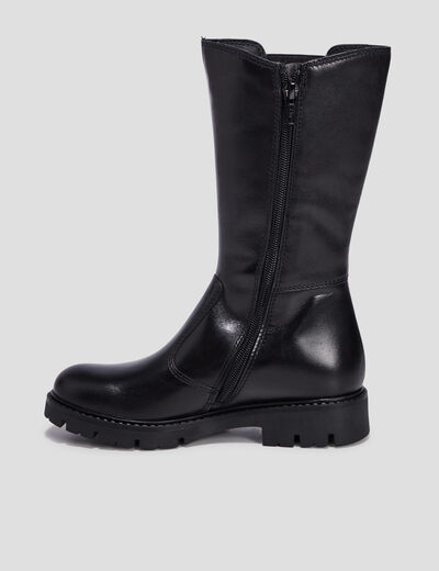 Bottes crantées zippées en cuir noir fille