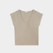 T-shirt manches courtes lin mélangé vert kaki femme