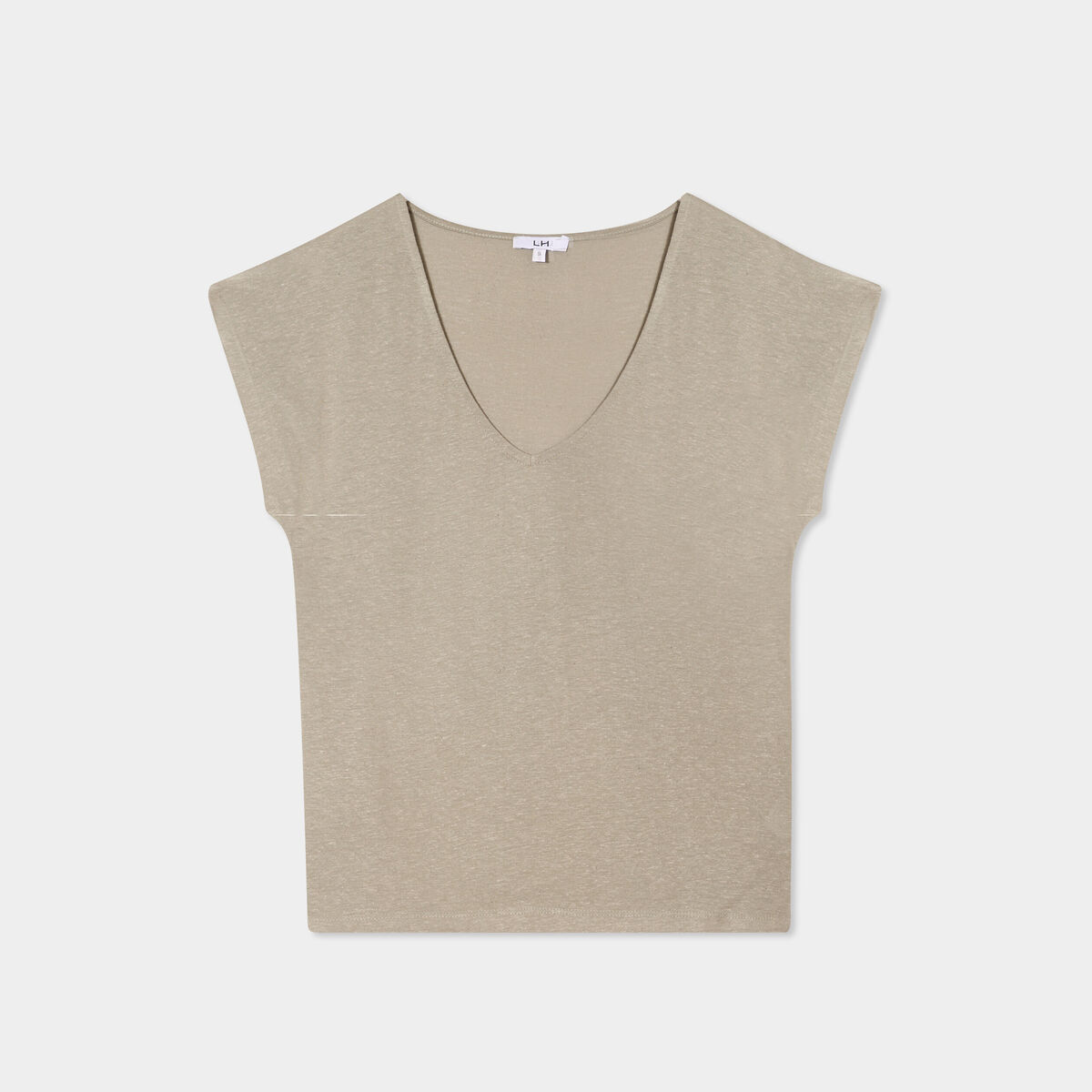T-shirt manches courtes lin mélangé vert kaki femme