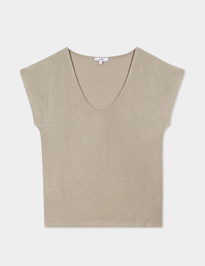 T-shirt manches courtes lin mélangé vert kaki femme