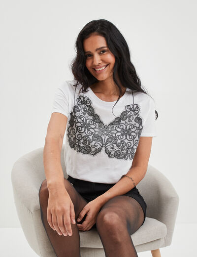 T-shirt manches courtes coton Liberto ecru femme