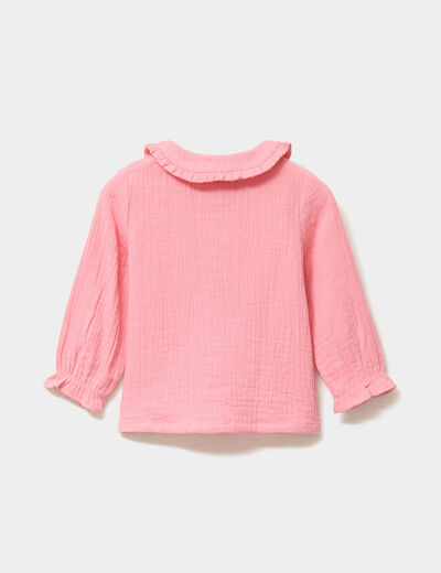 Blouse col claudine gaze de coton rose b&eacute;b&eacute; fille