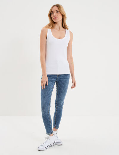 D&eacute;bardeur ajust&eacute; col rond coton blanc femme