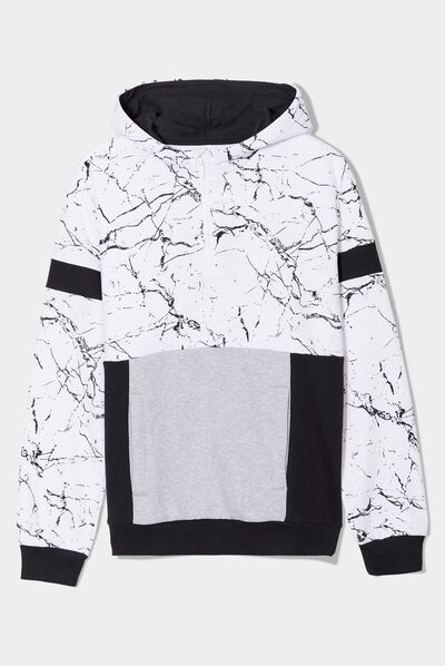 Sweat à capuche hoodie zippé marbré blanc homme