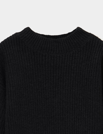 Robe tricot col montant manches longues noir fille