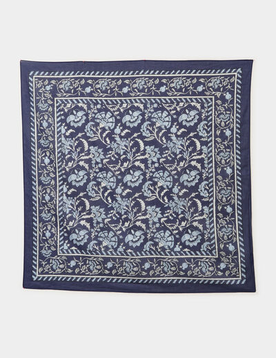 Foulard carr&eacute; coton bleu marine femme