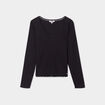 T-shirt côtelé col en V manches longues noir femme