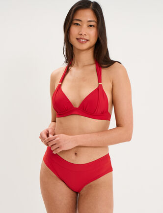 Haut de maillot de bain forme triangle rouge fonc&eacute; femme