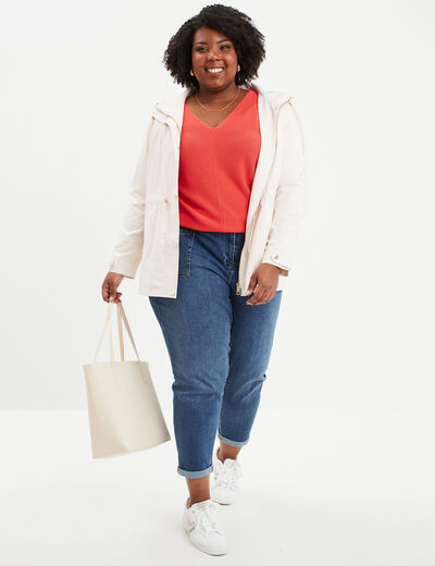 Pull manches 3/4 ajusté rouge femme grande taille