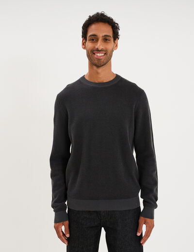 Pull col rond manches longues gris fonc&eacute; homme