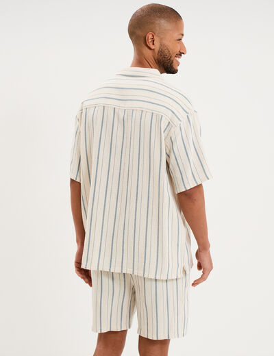 Chemise col cubain manches courtes coton bleu gris homme