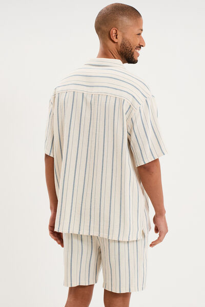 Chemise col cubain manches courtes coton bleu gris homme