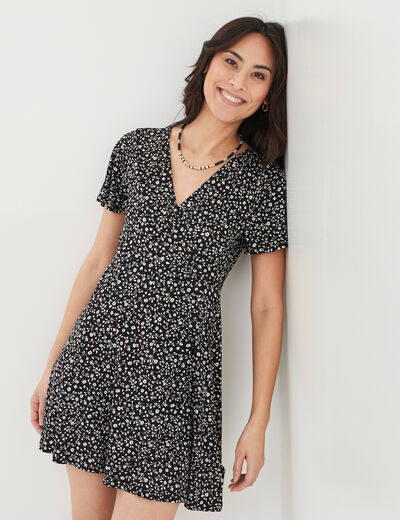 Robe patineuse manches courtes noir femme