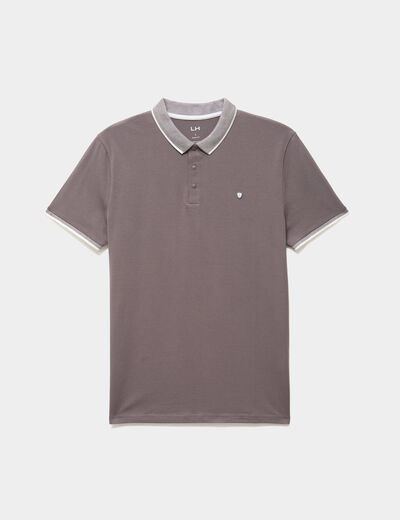 Polo slim manches courtes stretch gris fonc&eacute; homme