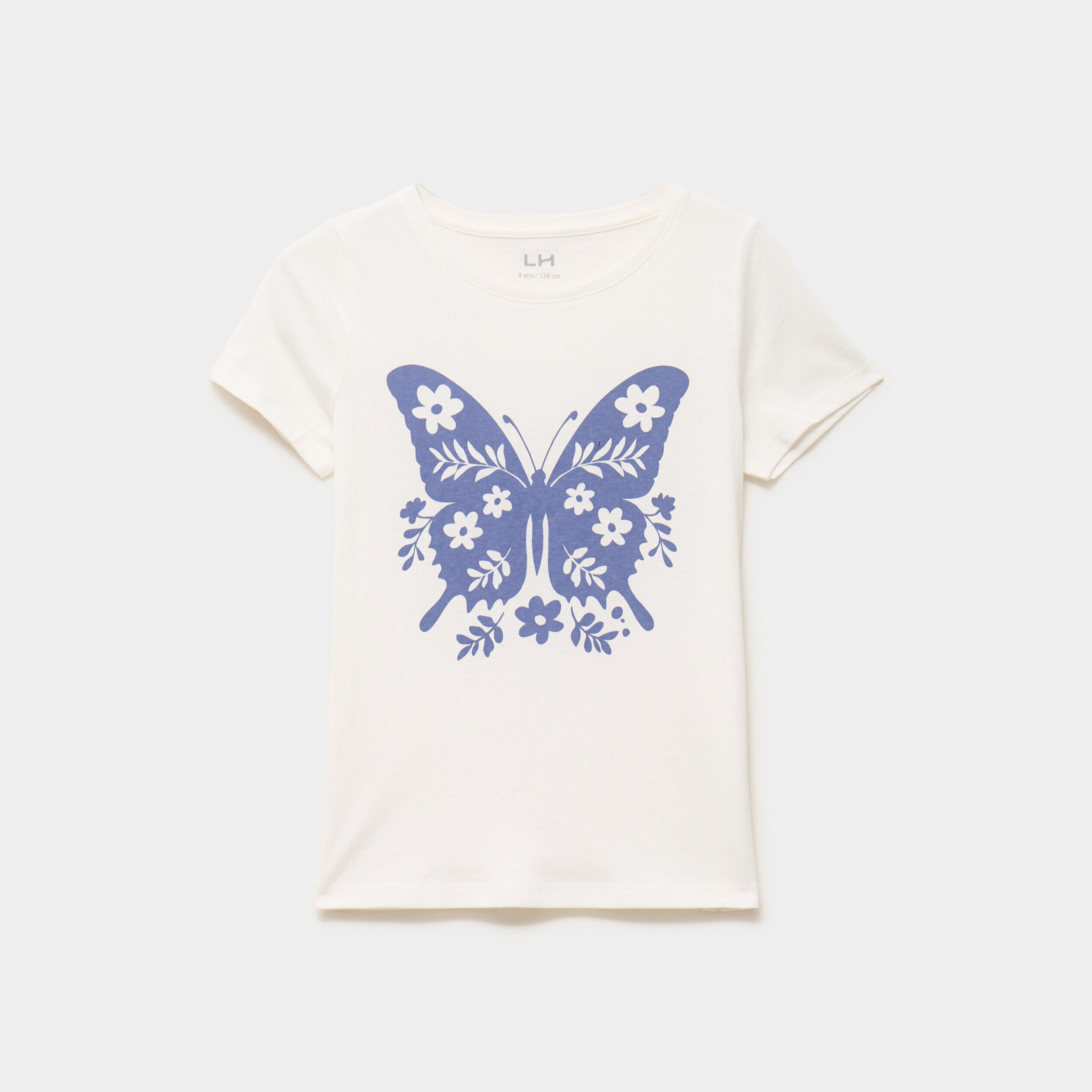 T-shirt col rond manches courtes coton ivoire fille LH