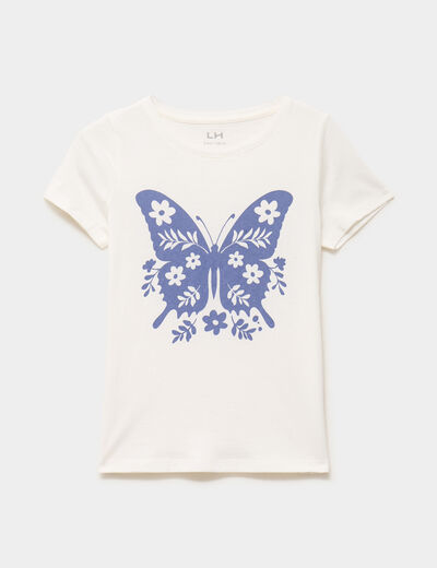 T-shirt col rond manches courtes coton ivoire fille