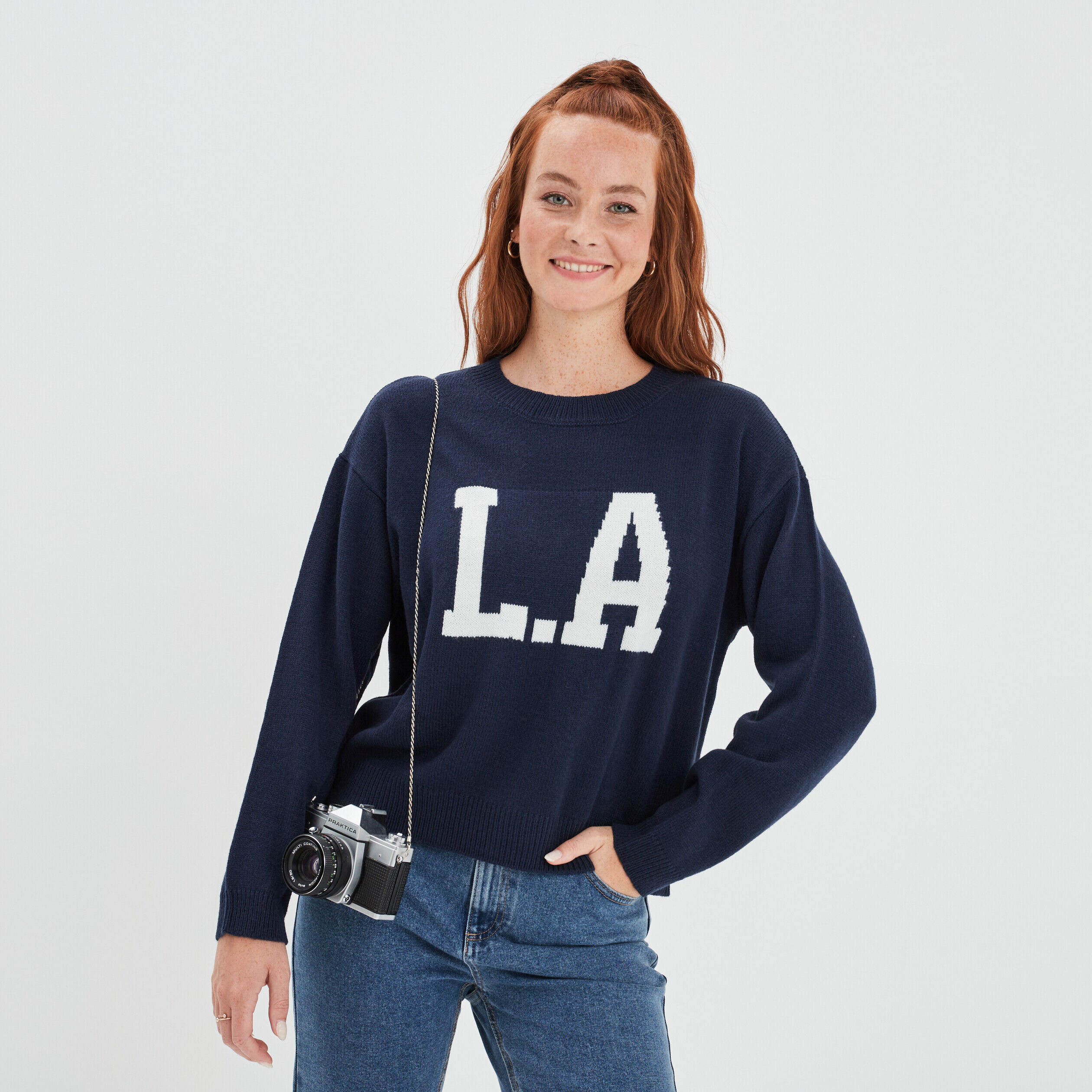 Pull col rond manches longues Creeks bleu marine femme CREEKS