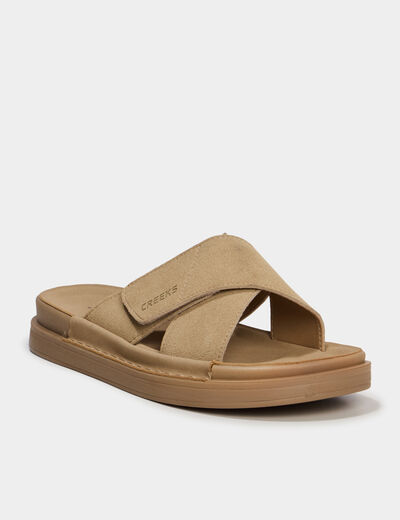 Mules &agrave; scratchs effet su&eacute;dine sable femme