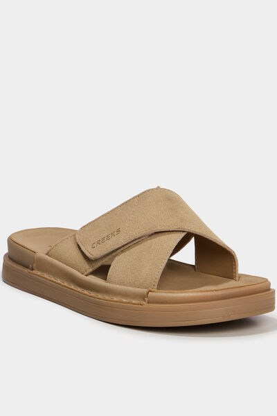 Mules &agrave; scratchs effet su&eacute;dine sable femme