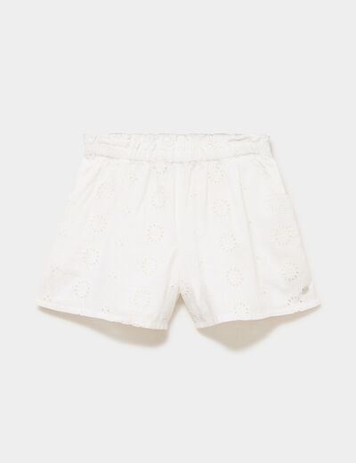 Short &eacute;lastiqu&eacute; broderie anglaise coton ivoire fille