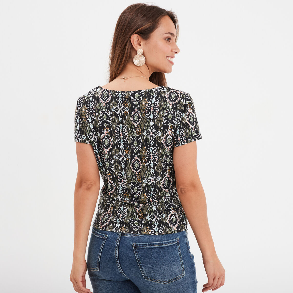 T-shirt taille nouée col en V Liberto noir femme
