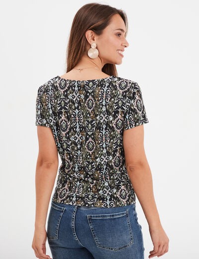 T-shirt taille nouée col en V Liberto noir femme