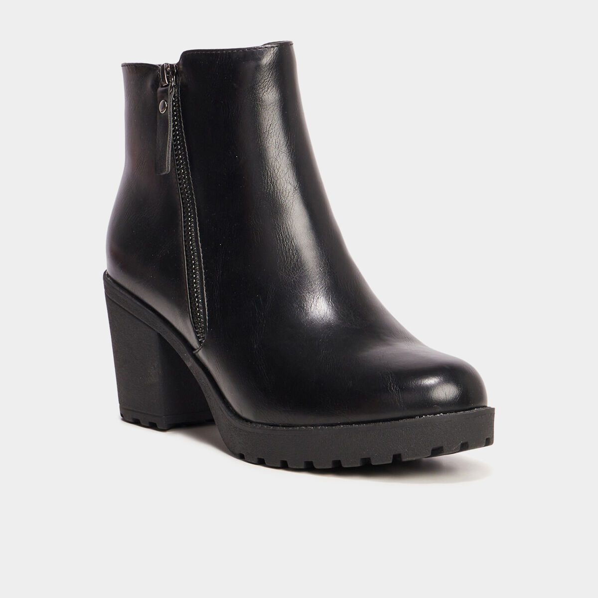 Bottines &agrave; talons et d&eacute;tails zipp&eacute;s noir femme