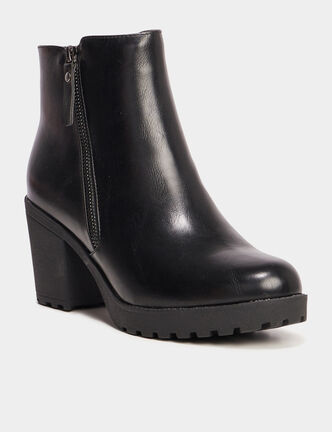 Bottines &agrave; talons et d&eacute;tails zipp&eacute;s noir femme