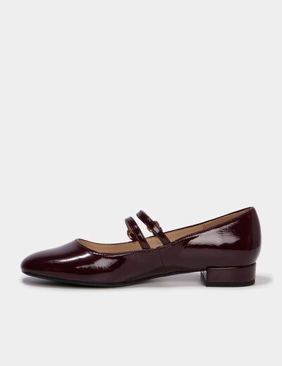 Ballerine femme effet verni double bride bordeaux femme